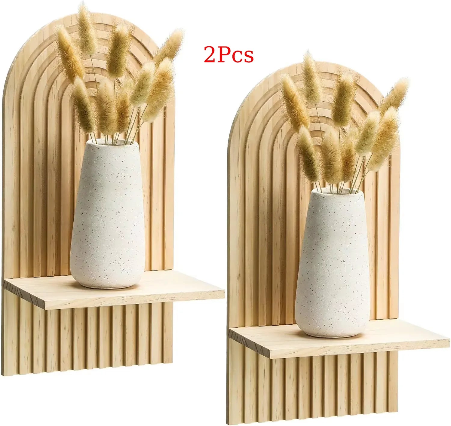 1Pc Boho Style Wooden Wall Shelves - Geometric Wall Mounted Shelves, Natural Wood Finish, Modern Home Decor, Plant Decorative TAVEN System LLC