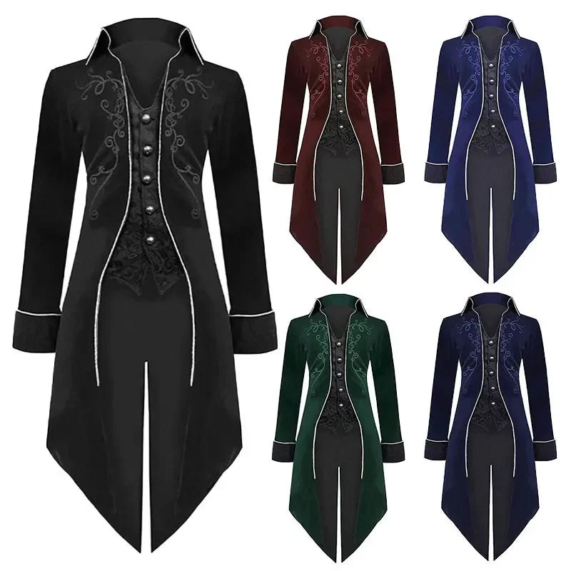Men Velvet Gothic Tailcoat Vampire Cosplay Jacket Party Coat TAVEN System LLC