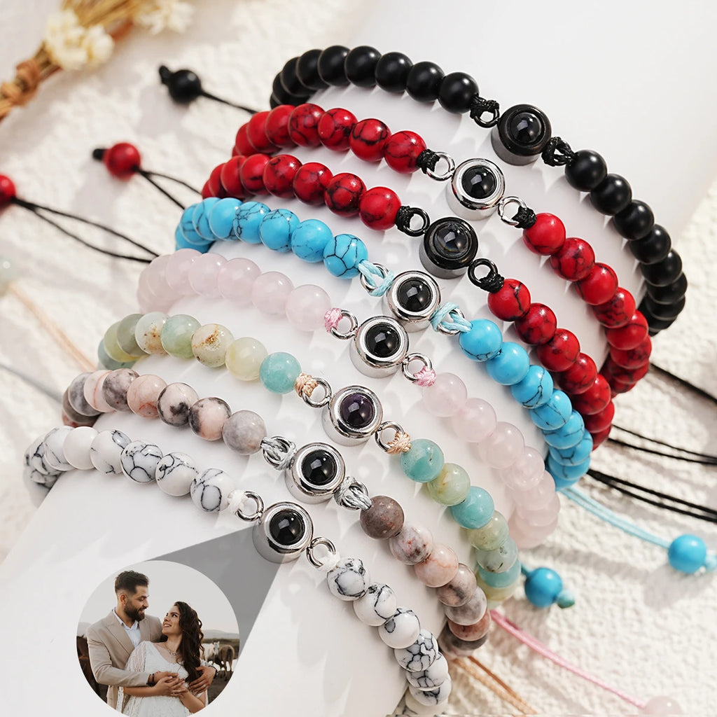 Custom Natural Stone Bracelet Personalized Photo Projection Bracelet Custom Stainless Steel Projection Bracelets Memory Jewelry TAVEN System LLC