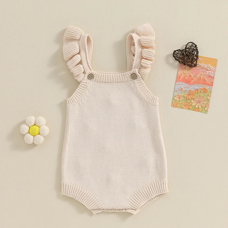 Baby Girl Floral Embroidered Knitted Sleeveless Romper Outfit