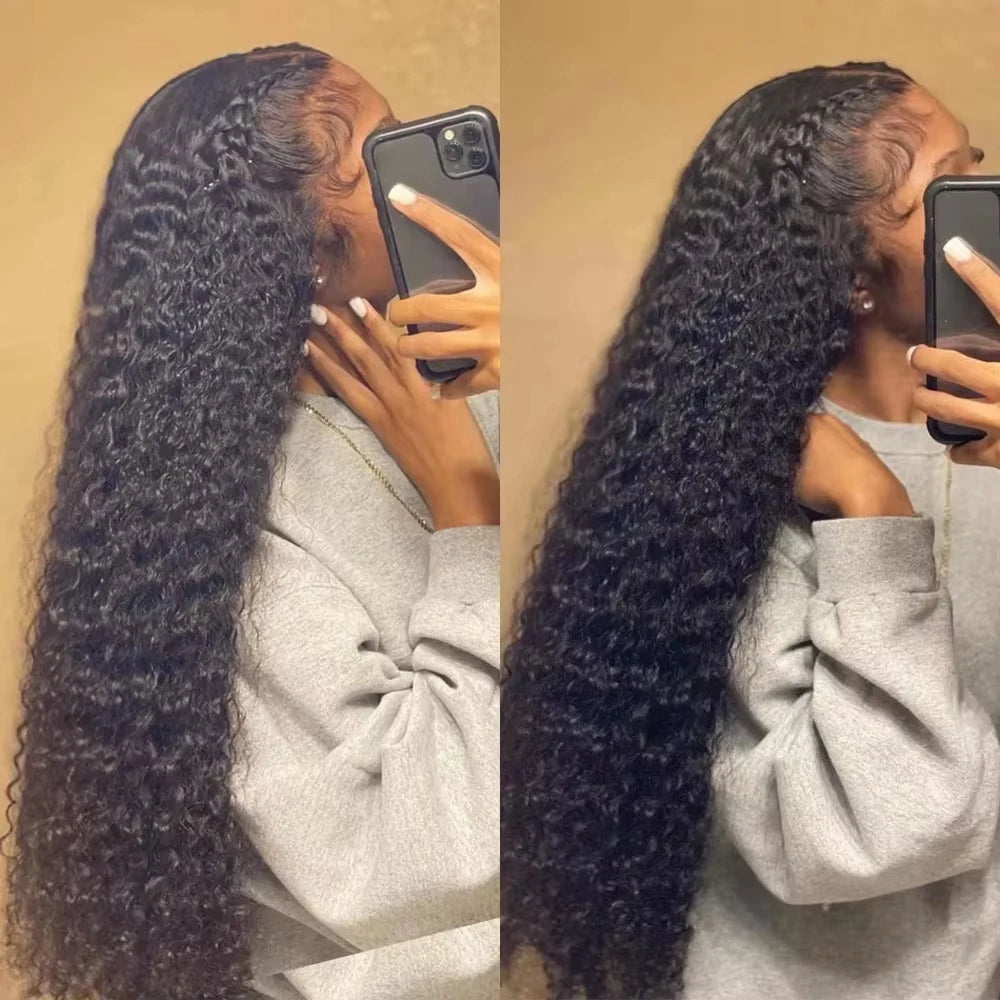 Deep wave human hair transparent lace front wig