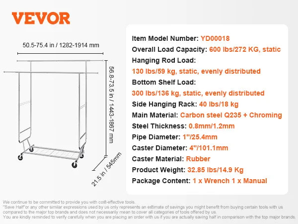 SucceBuy Heavy Duty Adjustable Rolling Garment Rack with Shelf TAVEN System LLC