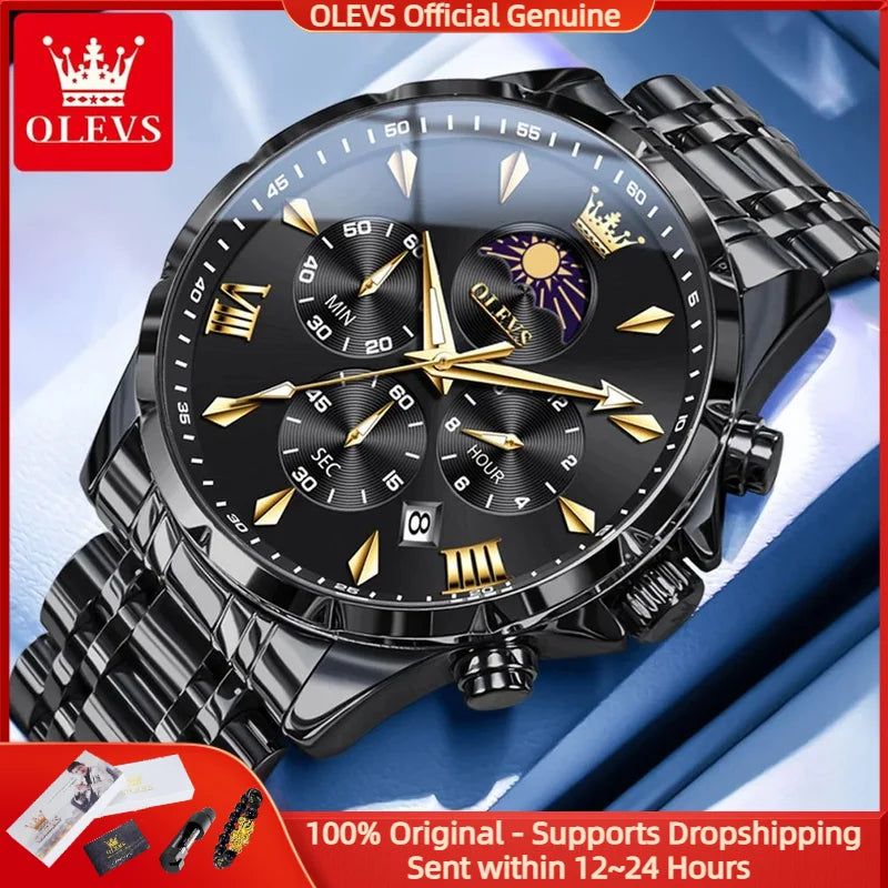 OLEVS 3653 Moon Phase Men Watch Luxury Brand Quartz Watch Fashion Original Waterproof Luminous 24-hour Automatic Date Men Watch TAVEN System LLC