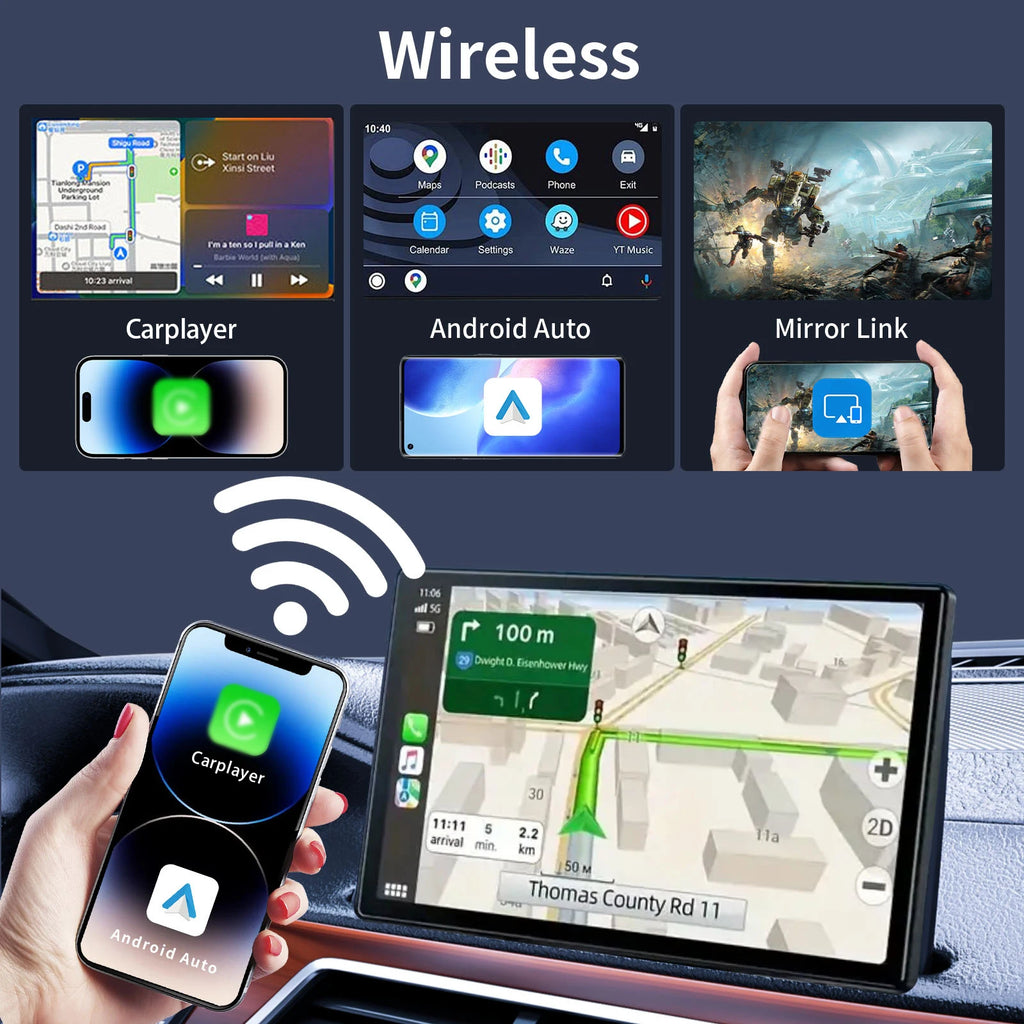 Portable Wireless Carplay Car Stereo, 10.26" inch HD Touchscreen for Car with CarPlay& Android Auto with Mirror Link/Backup Cam