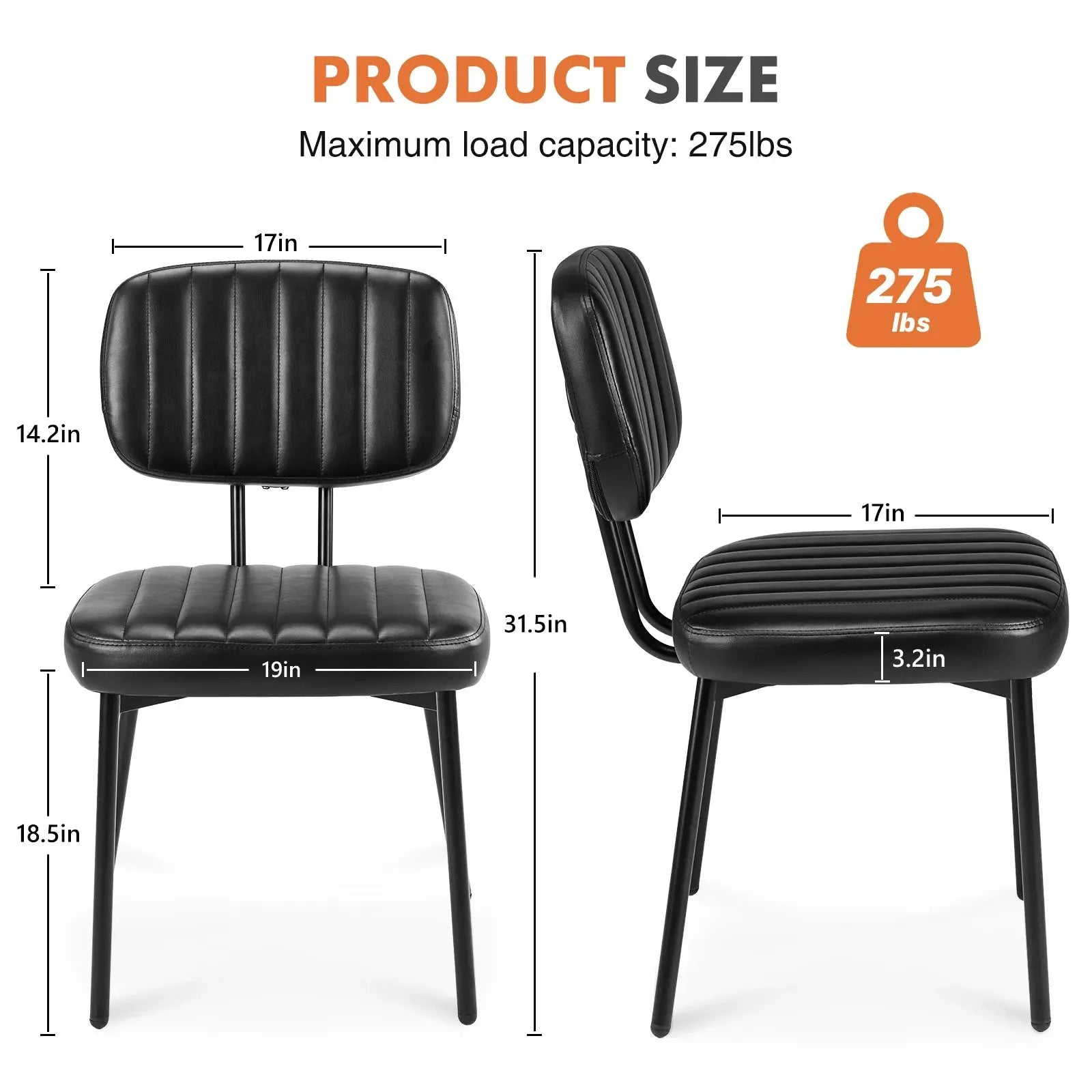 JHK Faux Leather Dining Chairs Set of 2 with Metal Legs TAVEN System LLC