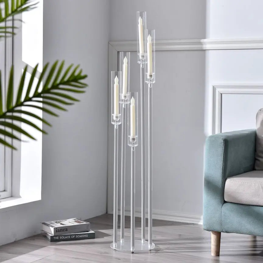 Acrylic 5-Arm Candelabra LED Taper Candle Holders Table Centerpieces Votive Candlesticks for Home Wedding Decoration TAVEN System LLC