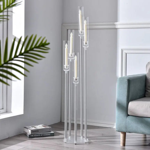 Acrylic 5-Arm Candelabra LED Taper Candle Holders Table Centerpieces Votive Candlesticks for Home Wedding Decoration TAVEN System LLC