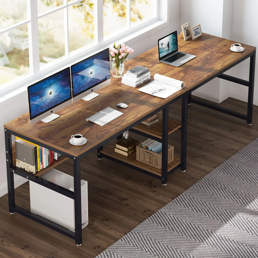Tribesigns 78.7 Inch Two Person Computer Desk with Bookshelf TAVEN System LLC