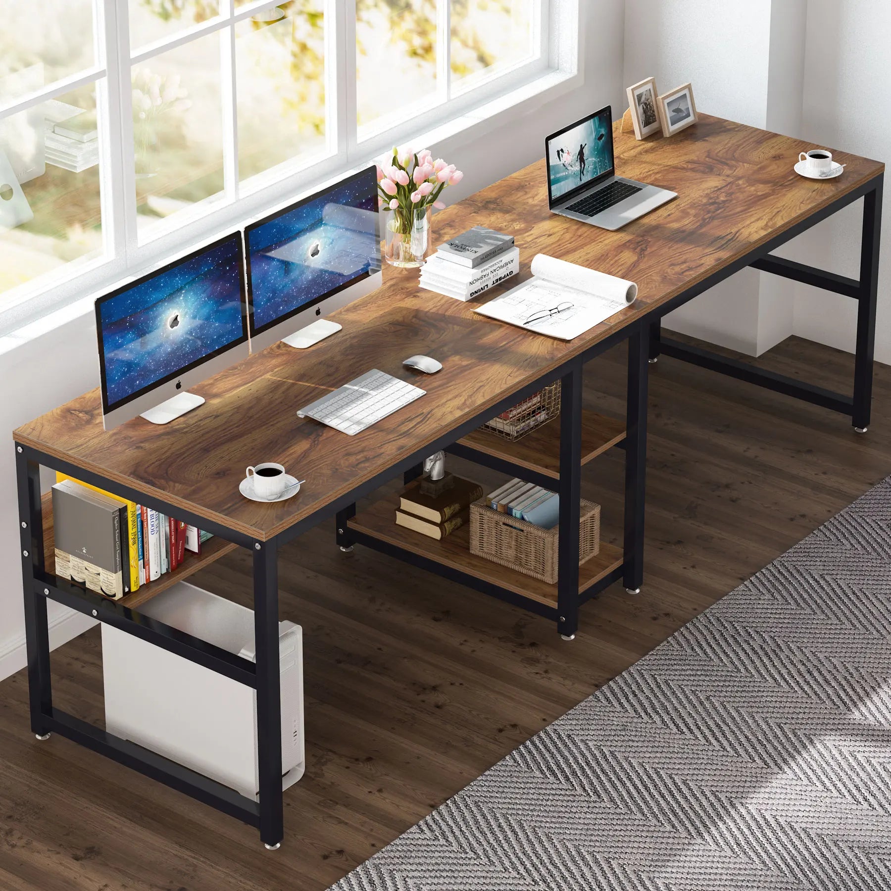 Tribesigns 78.7 Inch Two Person Computer Desk with Bookshelf TAVEN System LLC