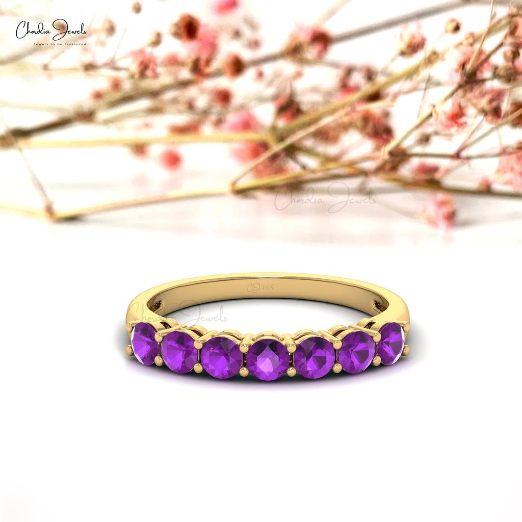 Trending Products 3mm Round Cut Amethyst Gemstone Half Eternity Band in 14k Fine Yellow Gold Stackable Ring Wholesale Lots TAVEN System LLC
