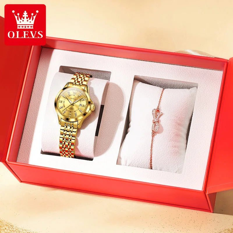 OLEVS 3620 Women Watch Luxury Brand Diamond Quartz Watch Fashion Automatic Calendar Waterproof Women Watch Bracelet Set Reloj TAVEN System LLC