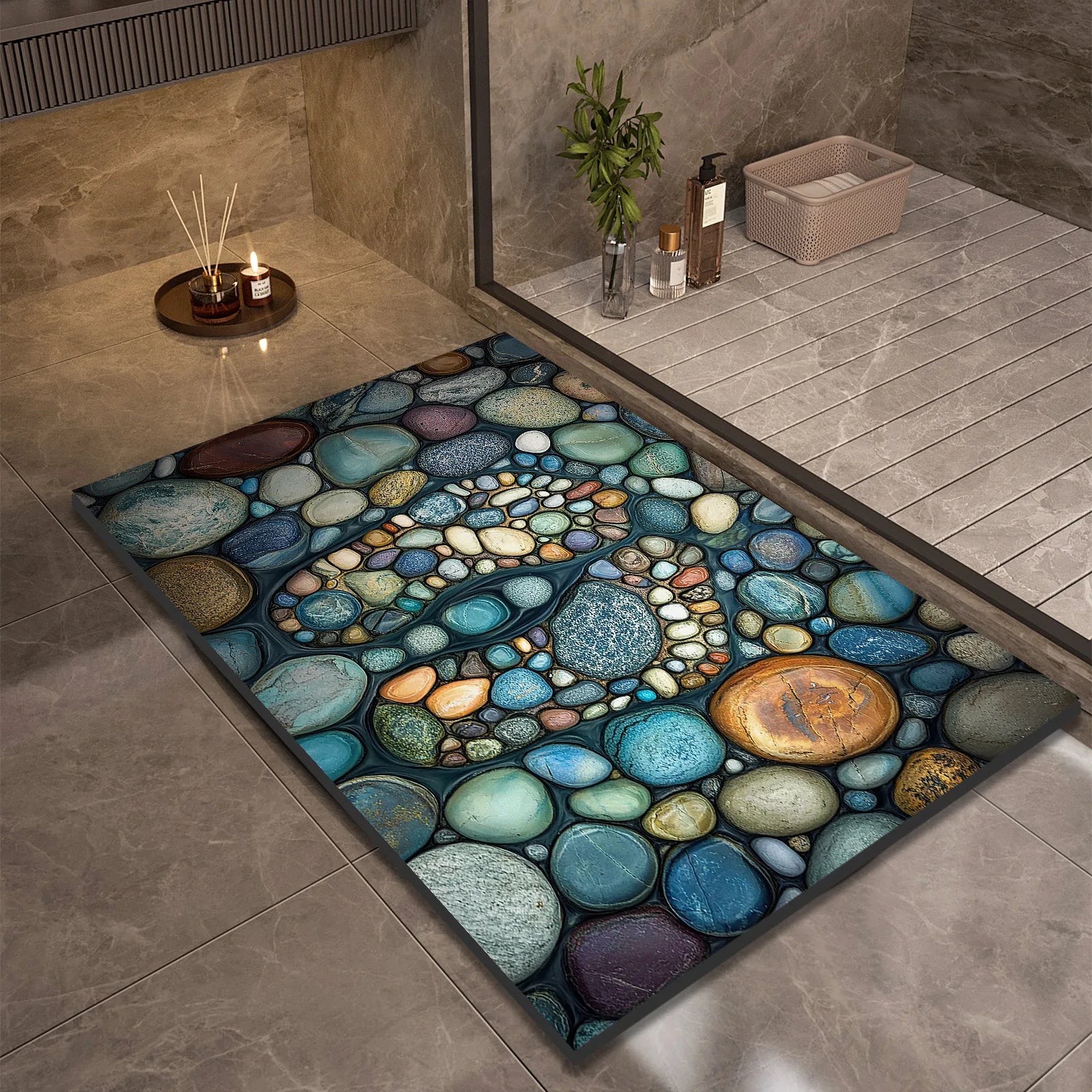 Stone Design Diatomite Bath Mat Bathroom Non-slip Shower Foot Mats Absorbent Quick Dry Toilet Rugs Carpet Doormat Washable TAVEN System LLC