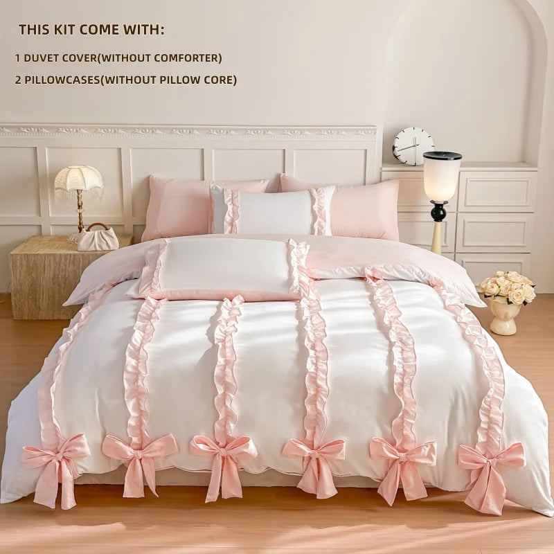 3 Piece Sheet Set  pink bowknot duvet cover Set ， comfortable Bedding Set Bedspread for All Season TAVEN System LLC