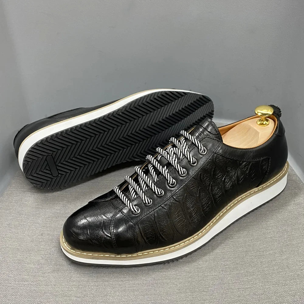 Classic Mens Casual Shoes Genuine Leather Lace-Up Fashion Sneakers Luxury Brand Alligator Print Street Travel Flat Shoes for Men TAVEN System LLC
