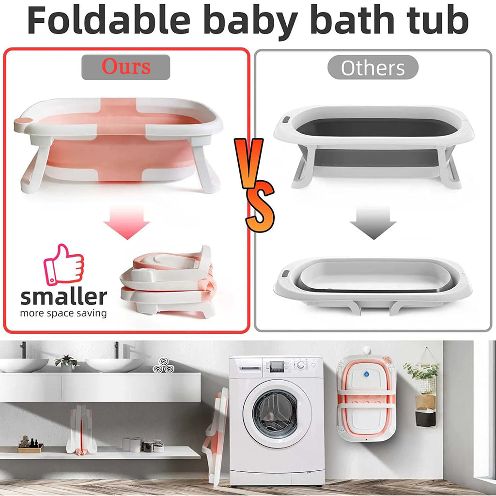 Foldable Baby Bath Tub with Bath Cushion Infant Tub with Thermometer Non-Slip Collapsible Baby Bathtub Newborn to Toddler TAVEN System LLC