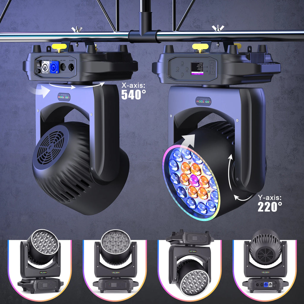 Yiflamefly 2Pcs 220W Zoom Wash Moving Head Light With Light Strip 19X8W LED RGBW Stage Light For Disco Bar KTV Wedding Party TAVEN System LLC