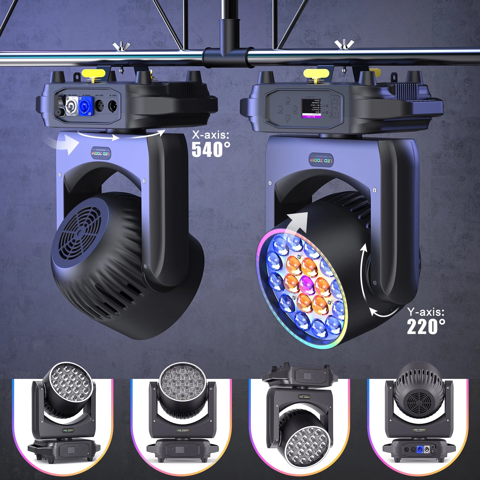 Yiflamefly 2Pcs 220W Zoom Wash Moving Head Light With Light Strip 19X8W LED RGBW Stage Light For Disco Bar KTV Wedding Party TAVEN System LLC