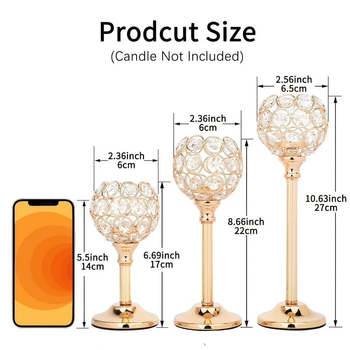 6pcsGold Crystal Candle Holder Sparkling Bowl Candle Holder With Candle High Crystal Candle Holder Dining Table Wedding Centerpiece For Wedding Party Housewarming Gifts TAVEN System LLC