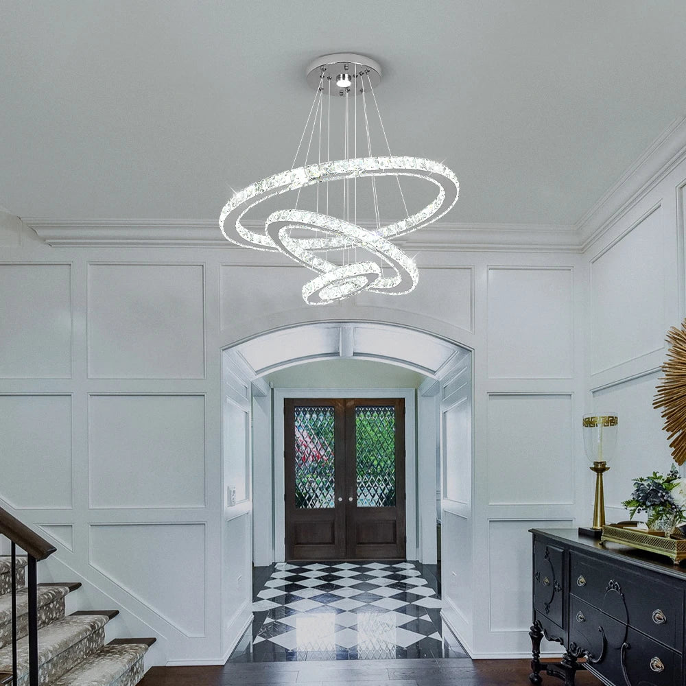 Luxury Crystal Modern Pendant Light DIY Rings Led Dimmable Chandelier Hanging Lustre Ceiling Lamp Home Living Room Decor Fixture TAVEN System LLC