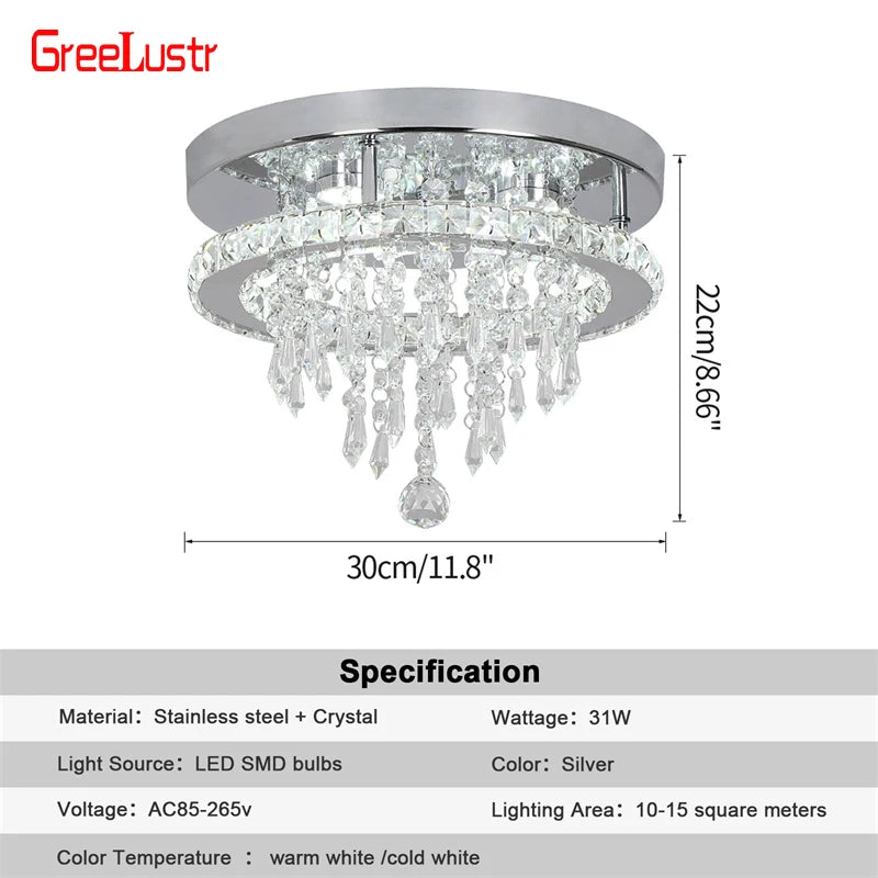 5 Rings Crystal Led Chandeliers Ceiling Mirror Stainless Steel Lustre Cristal For Kitchen Luminarias Parateto Fixtures Plafonier TAVEN System LLC