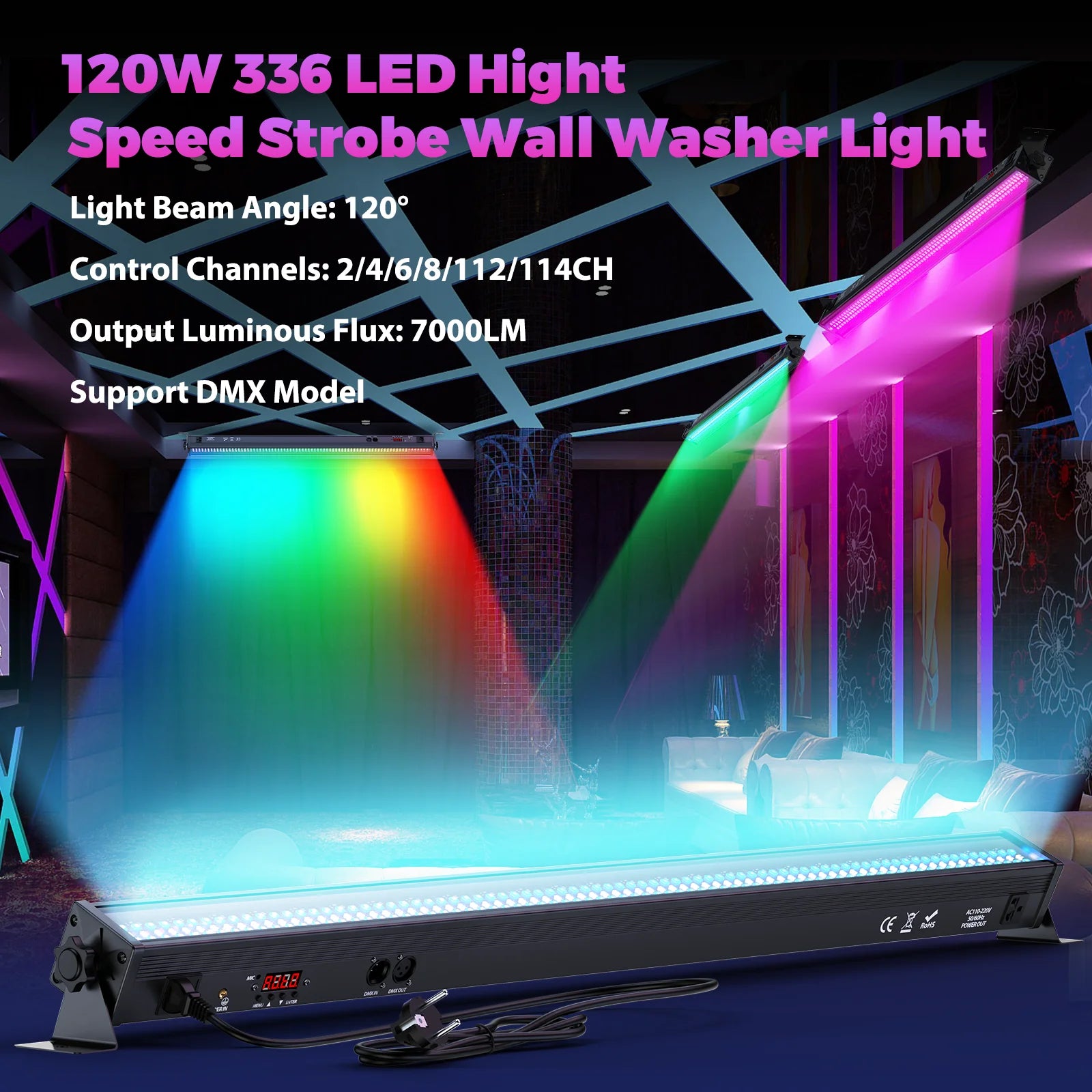 U'King 1/2Pcs 120W Wall Wash Light Bar RGB 336 LEDs Stage Lights 7000lm Wallwasher Lights For Home Nightclub Wedding Party Show TAVEN System LLC