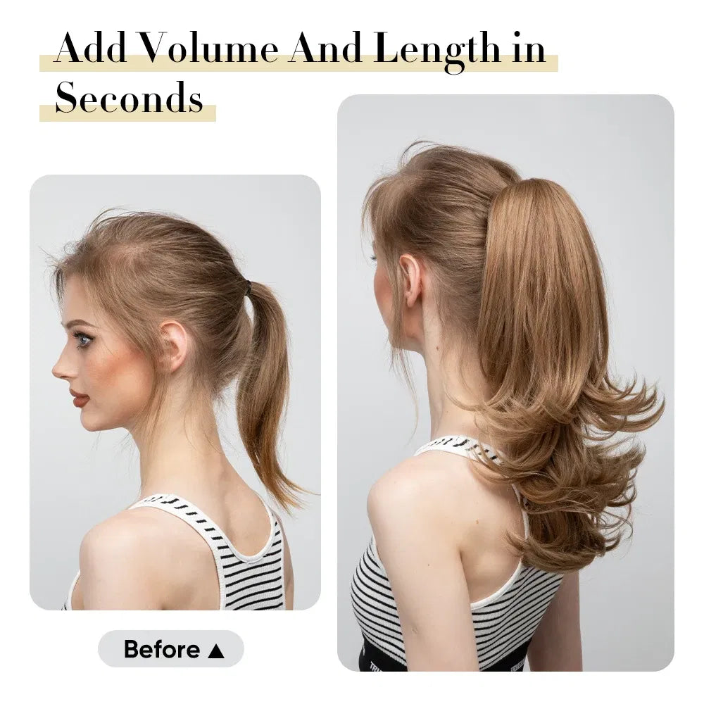 Color: P18/22, Bulk Buy: 1pc, Stretched Length: 14inches - Synthetic Claw Clip In Ponytail Hair Extensions Wavy Hairpiece 14" Fake Blonde Black Hair False Pigtail With Elastic Band Taven