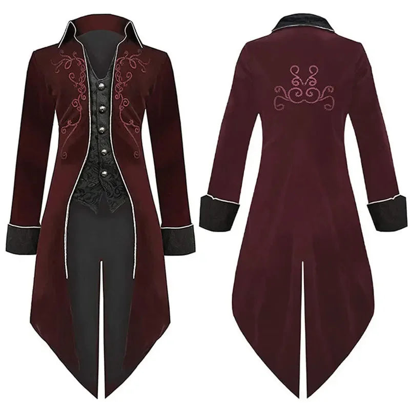 Men Velvet Gothic Tailcoat Vampire Cosplay Jacket Party Coat TAVEN System LLC