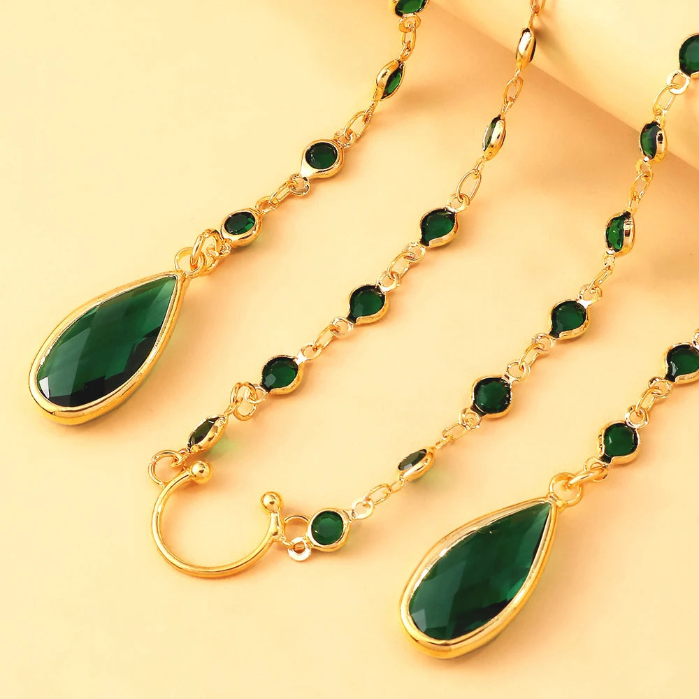 Boho Green Water Drop Face Chain Mask Party for Women Wholesale Carnival Sexy Tassel Rhinestone Mask Veil Performance Jewelry TAVEN System LLC