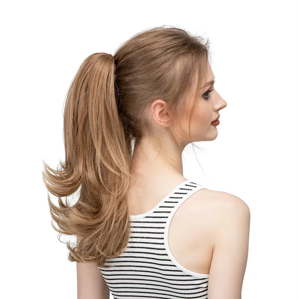 Color: P18/22, Bulk Buy: 1pc, Stretched Length: 14inches - Synthetic Claw Clip In Ponytail Hair Extensions Wavy Hairpiece 14" Fake Blonde Black Hair False Pigtail With Elastic Band Taven
