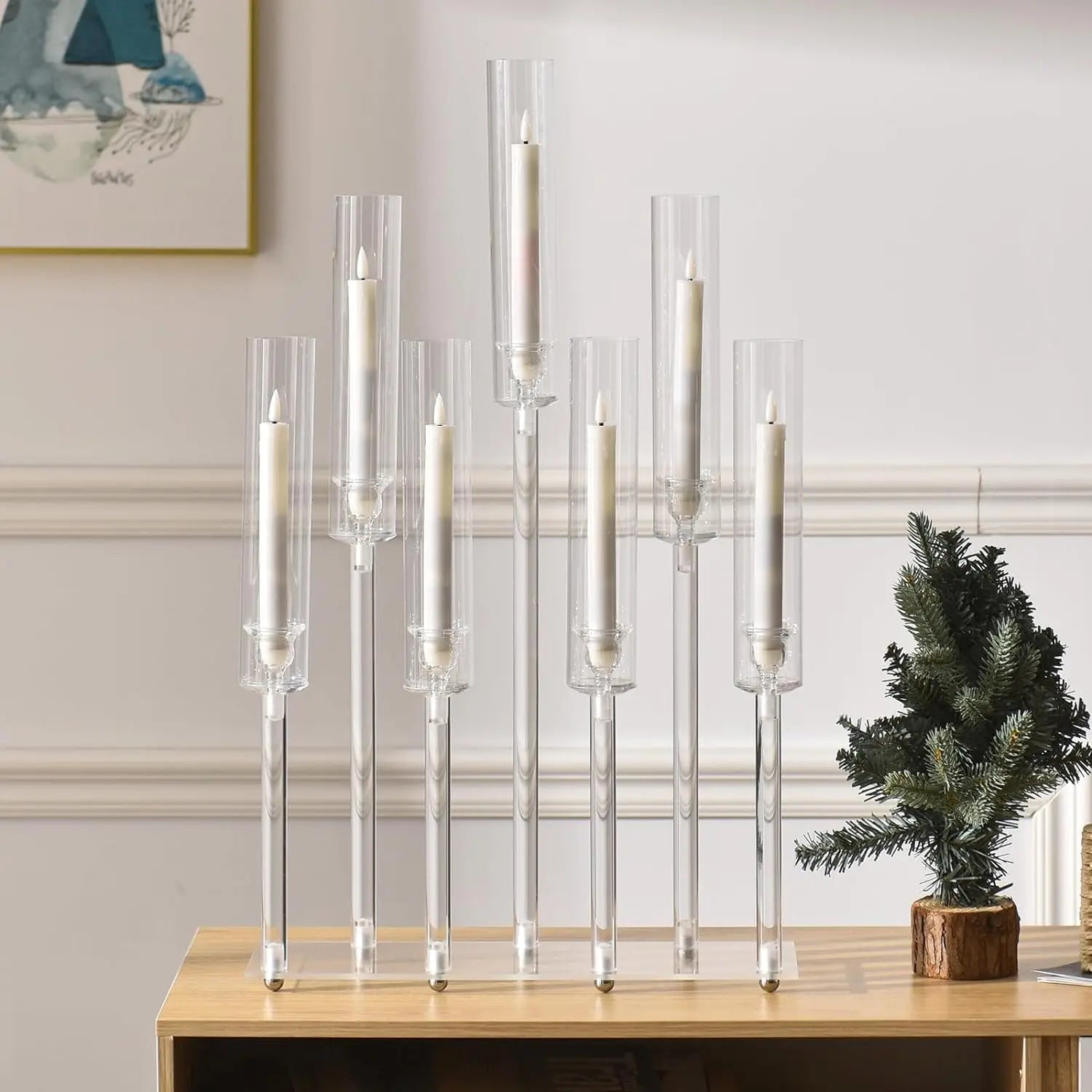 4pcs 7-Arm Acrylic Candlestick Clear Candelabra 26.5 Inch Tall for Wedding Birthday Party Living Room Decor TAVEN System LLC