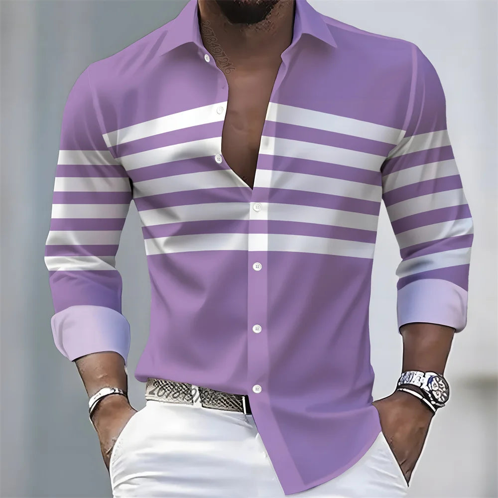 Men Striped Long Sleeve Slim Fit Casual Lapel Shirt TAVEN System LLC