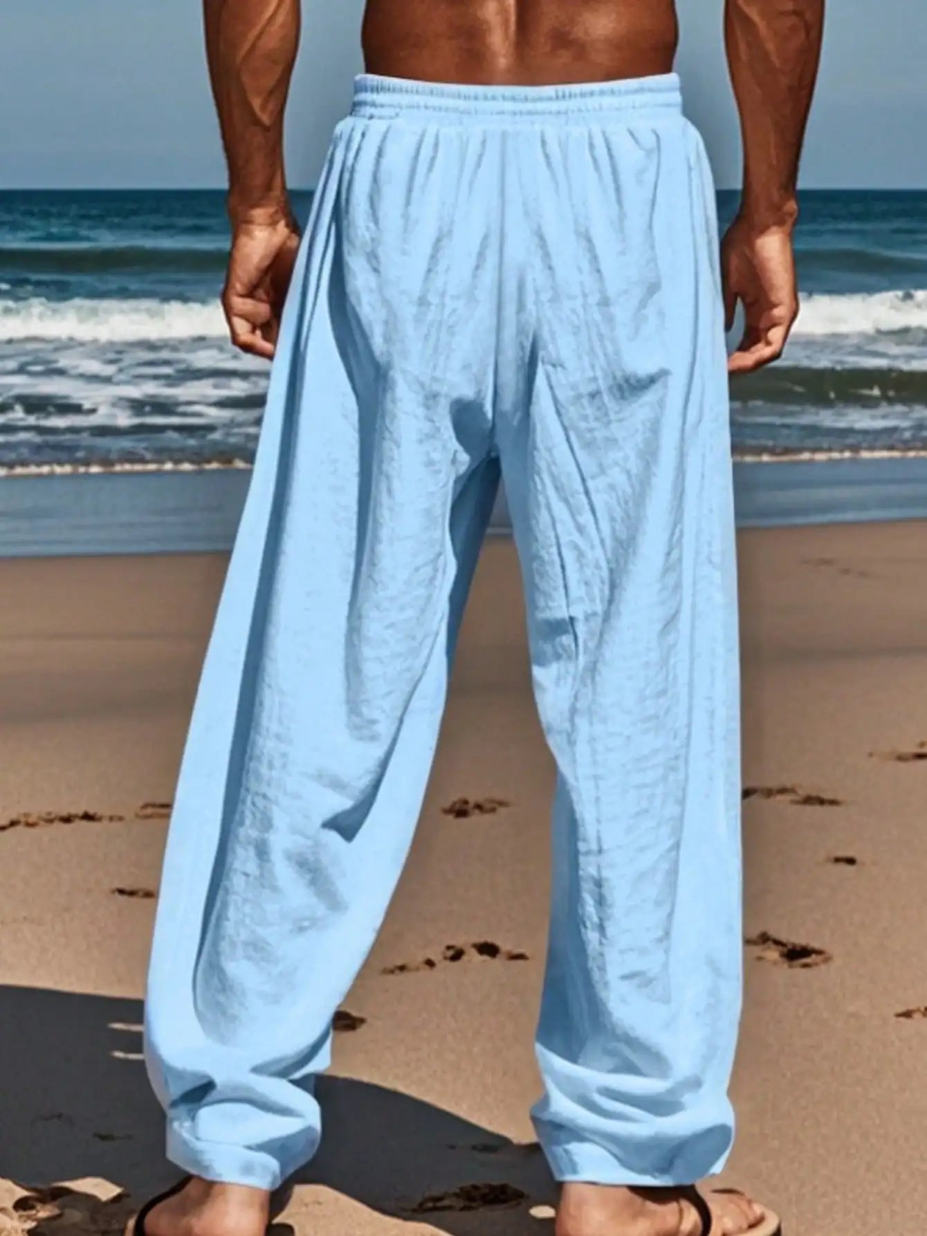 Men Linen Wide Leg Casual Pants Loose Lightweight Trousers Breathable Summer Spring Fall Daily Wear TAVEN System LLC