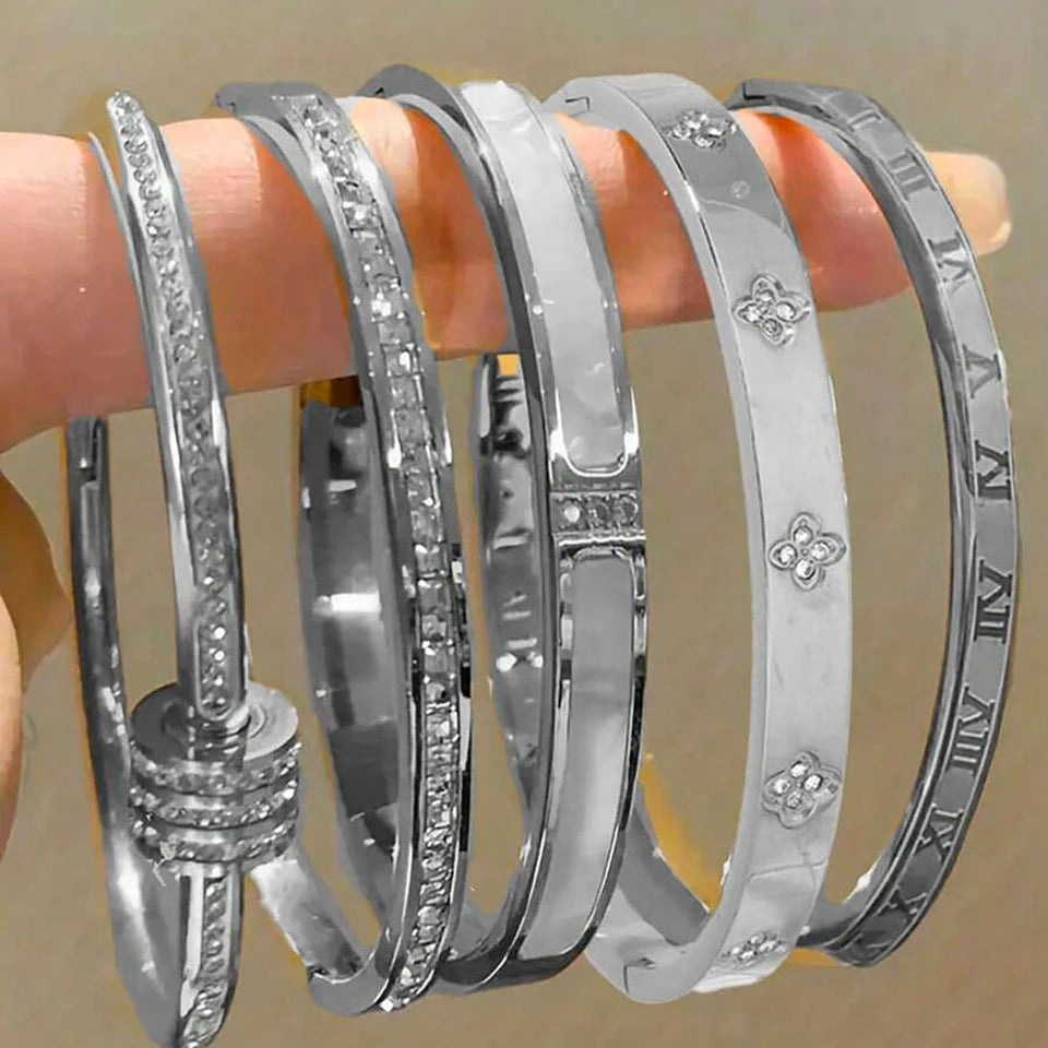 ZAKOL 5/1pcs Sparkling Zirconia Inlaid Stainless Steel Bracelet Set for Women Stackable Bangles Fashion Non Fading Jewelry Gift TAVEN System LLC