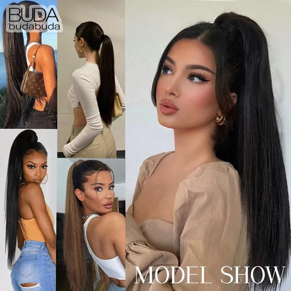 Color: T1B/613, Bulk Buy: 1pc - 22Inch Synthetic Ponytail Hair Extension Long Straight Claw Clip Ponytail Heat Resistant Natural Wave For Women Blonde Hairpiece Taven