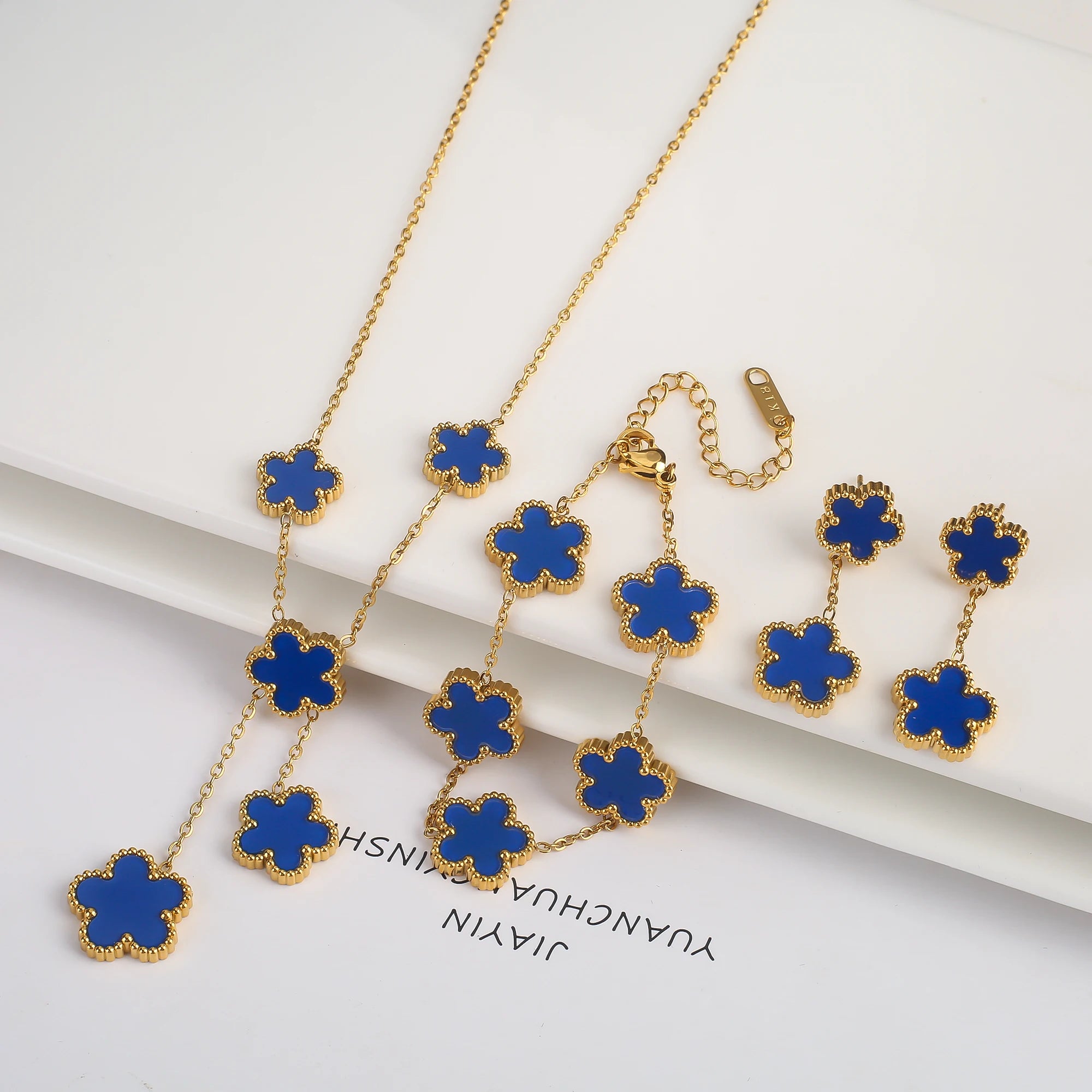 3Pcs 18k Gold-Plated Five-Leaf Flower Necklace Earrings Bracelet Jewelry Set for Woman Fashion Party Jewelry Daily Wear Clover TAVEN System LLC