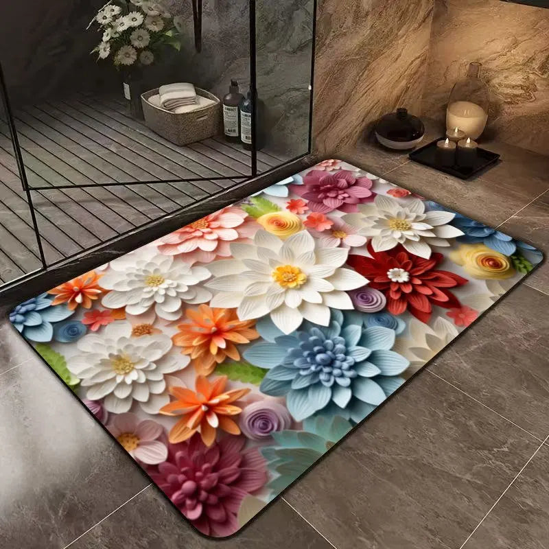 1pc multi-color floral print design bathroom mat, anti-slip, super absorbent and quick-drying shower floor mat, dry and soft ant TAVEN System LLC