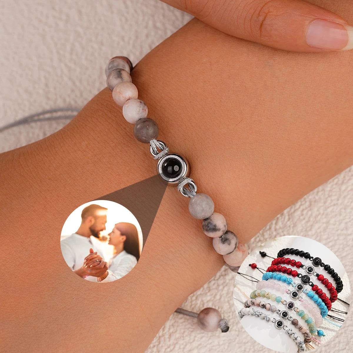 Custom Natural Stone Bracelet Personalized Photo Projection Bracelet Custom Stainless Steel Projection Bracelets Memory Jewelry TAVEN System LLC