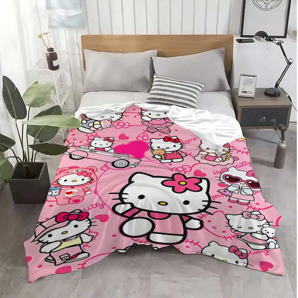 Kawaii Cat Hellos Fluffy Soft Blankets and Throws Blanket Bed Throw Blanket Luxury Home Interior Microfiber Bedding Sofa Knee & TAVEN System LLC
