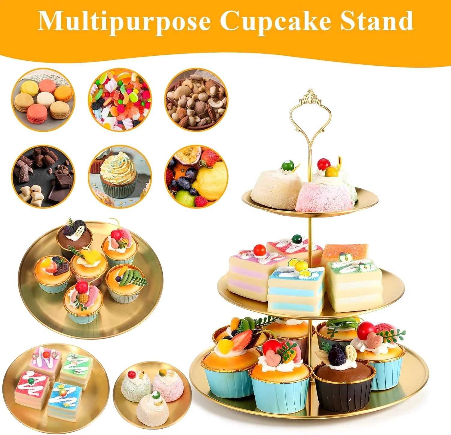 Wedding Gold 3-Tier Cake Stand - Luxury Dessert Display Rack for Bridal Shower Birthday Festival Celebration TAVEN System LLC