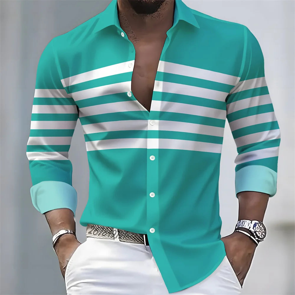 Men Striped Long Sleeve Slim Fit Casual Lapel Shirt TAVEN System LLC