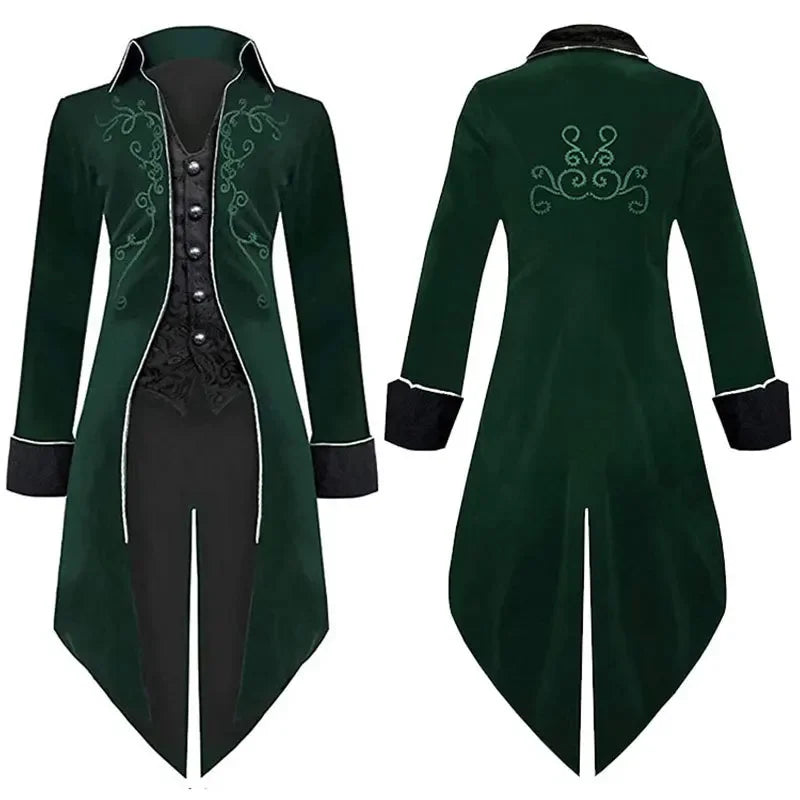 Men Velvet Gothic Tailcoat Vampire Cosplay Jacket Party Coat TAVEN System LLC