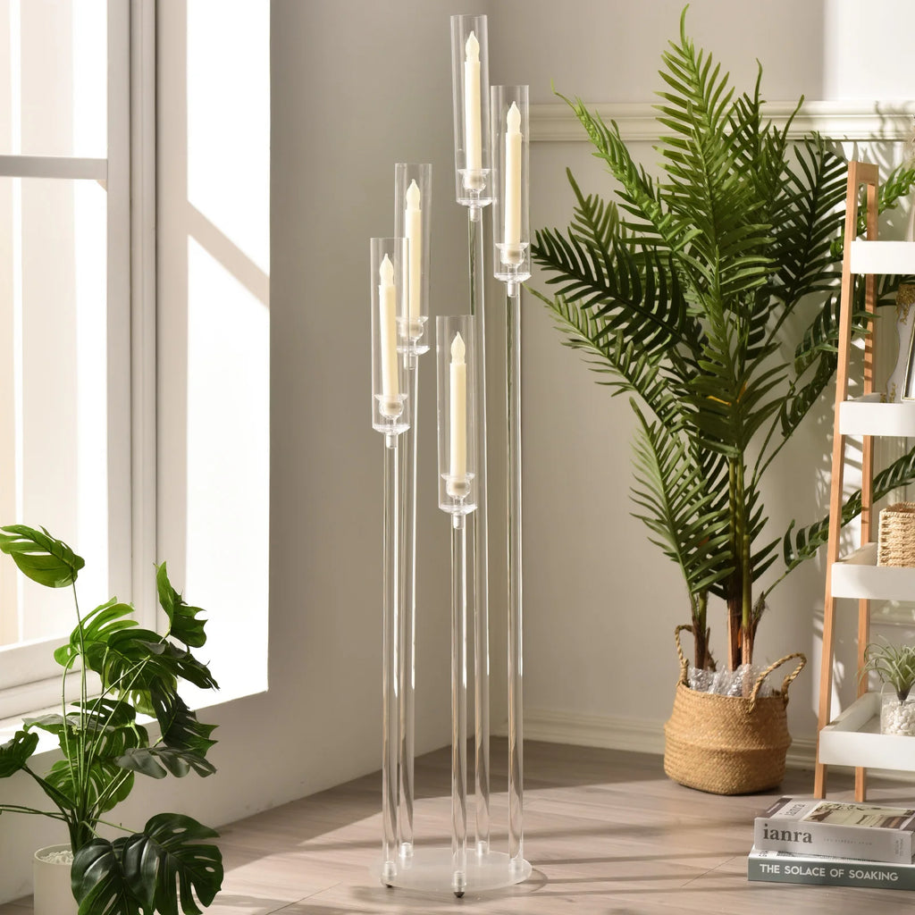 Clear Acrylic Floor Candelabra 5 Arm Tall Candlestick Holder for Wedding Table Centerpiece Ceremony Party Home Decoration 10PCS TAVEN System LLC