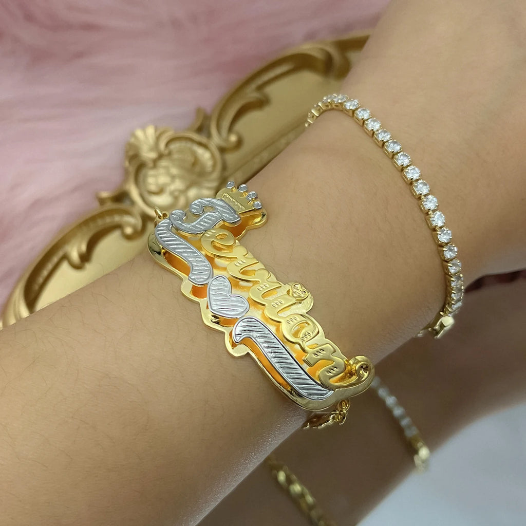 DHQH Custom Name Bracelets 3D Double Nameplate Bracelet Personalized Stainless Steel Cuban Chain Bracelets For Women Gifts TAVEN System LLC