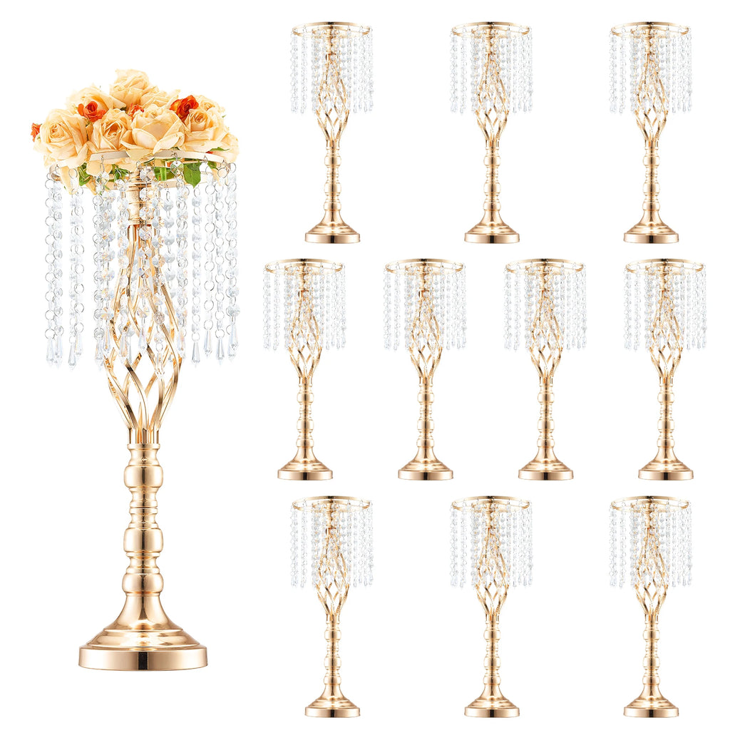 SucceBuy Tall Crystal Wedding Flower Stand Metal Wedding Centerpiece Vase Gold Flower Holders Floral Display Rack for Wedding TAVEN System LLC