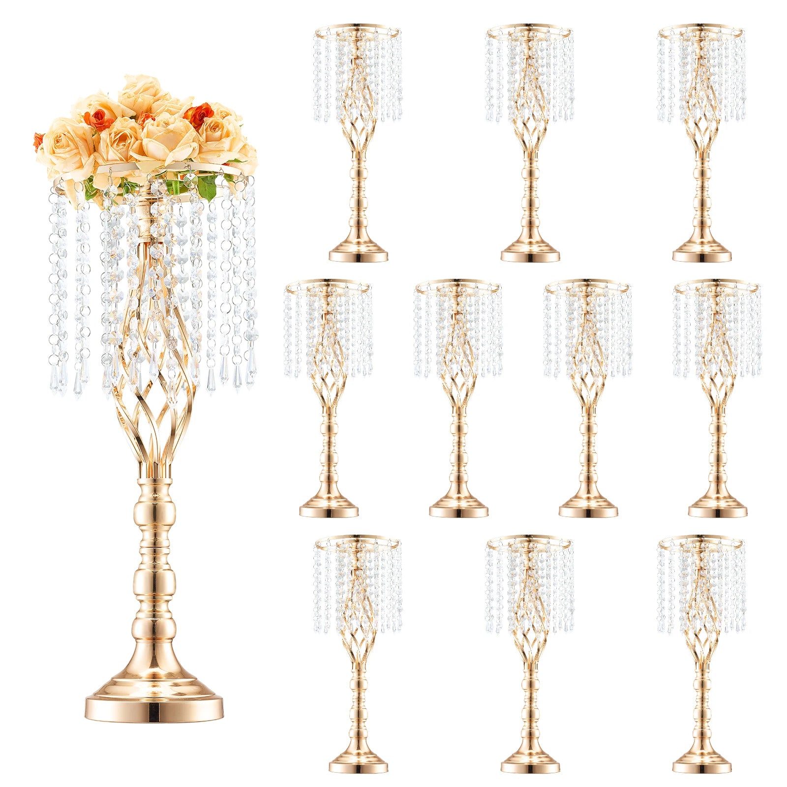 SucceBuy Tall Crystal Wedding Flower Stand Metal Wedding Centerpiece Vase Gold Flower Holders Floral Display Rack for Wedding TAVEN System LLC