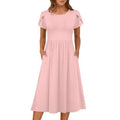 Women A-Line Midi Dress Casual Short Sleeve Summer Pockets Sundress