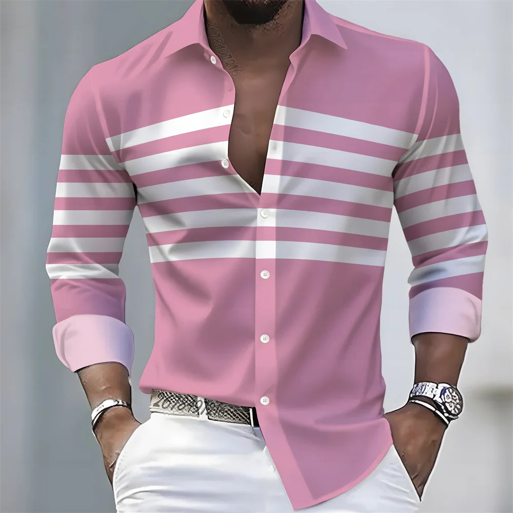 Men Striped Long Sleeve Slim Fit Casual Lapel Shirt TAVEN System LLC