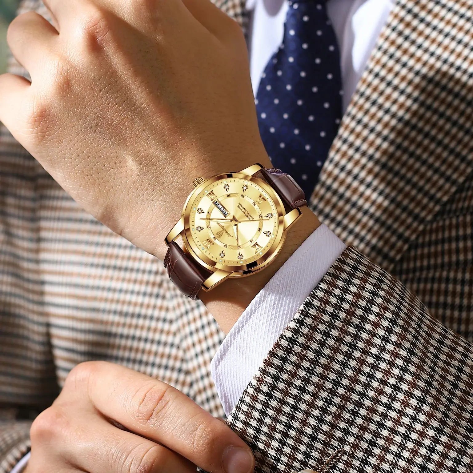 POEDAGAR Luxury Business Male Clock Date Week Waterproof Luminous Gold Men Wristwatch Casual Fashion Quartz Men's Watches Reloj - TAVEN System LLC