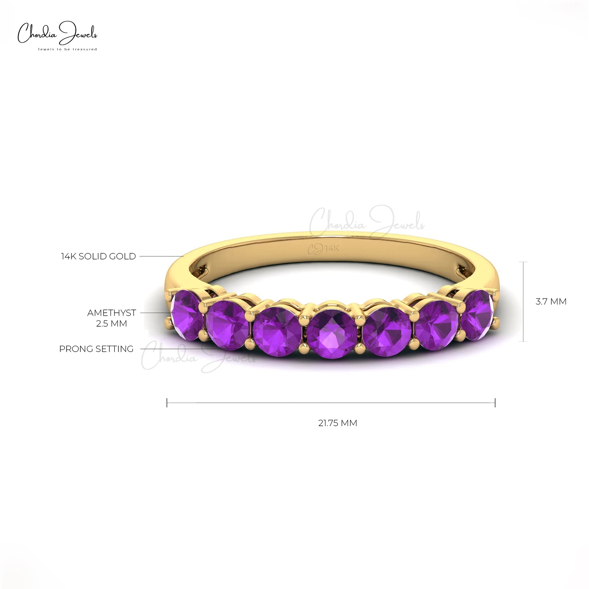 Trending Products 3mm Round Cut Amethyst Gemstone Half Eternity Band in 14k Fine Yellow Gold Stackable Ring Wholesale Lots TAVEN System LLC