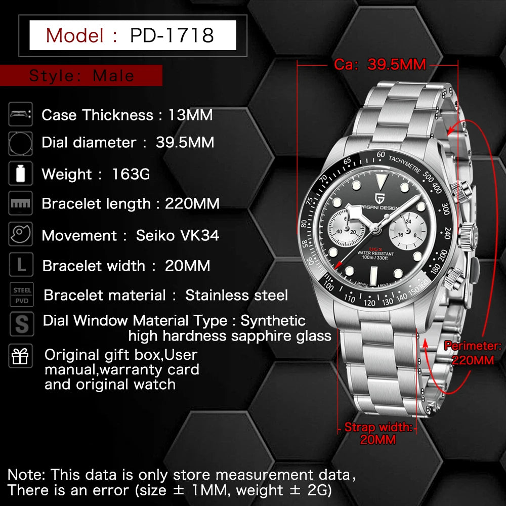2026 New PAGANI DESIGN Panda Men's Watches Luxury Quartz Chronograph Waterproof AR Sapphire Mirror Sports Watch For Men Luminous - TAVEN System LLC